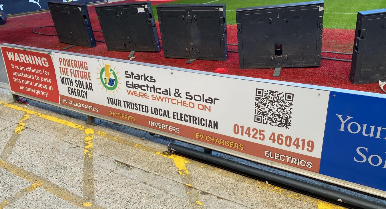 Starks Electrical advertising banner at Southampton Football Club